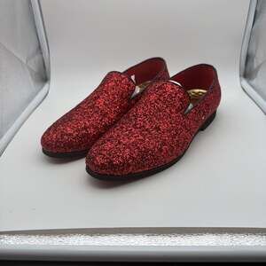Men's Red Glitter Loafers – Sparkling Slip-On Party Shoes